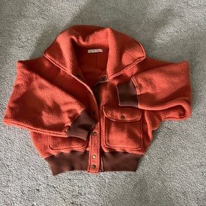 Free people jacket! Barely warm fun Burt Orange jacket.